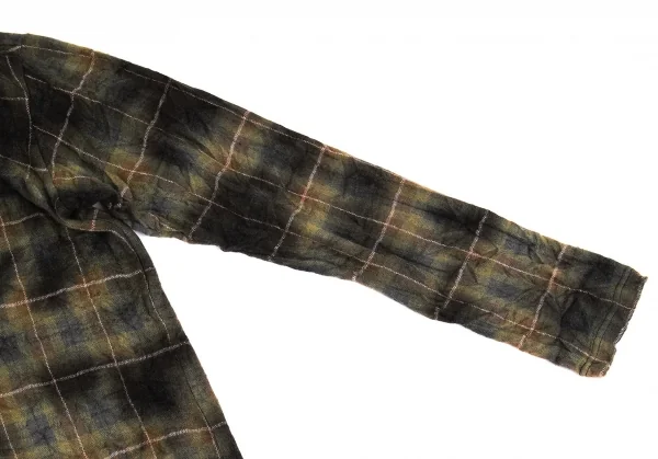 ヨウジヤマモト プールオムYohji Yamamoto POUR HOMME 製品むら染めボウタイチェックロングシャツ 緑3 K-104646_004