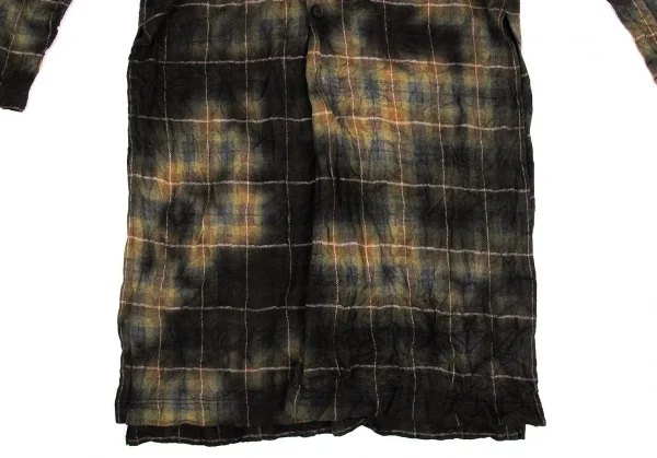 ヨウジヤマモト プールオムYohji Yamamoto POUR HOMME 製品むら染めボウタイチェックロングシャツ 緑3 K-104646_007