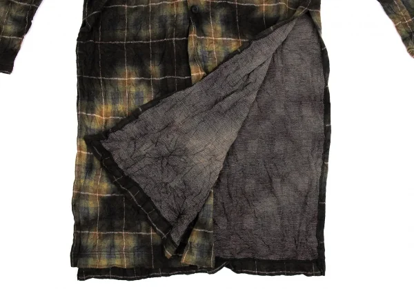 ヨウジヤマモト プールオムYohji Yamamoto POUR HOMME 製品むら染めボウタイチェックロングシャツ 緑3 K-104646_008