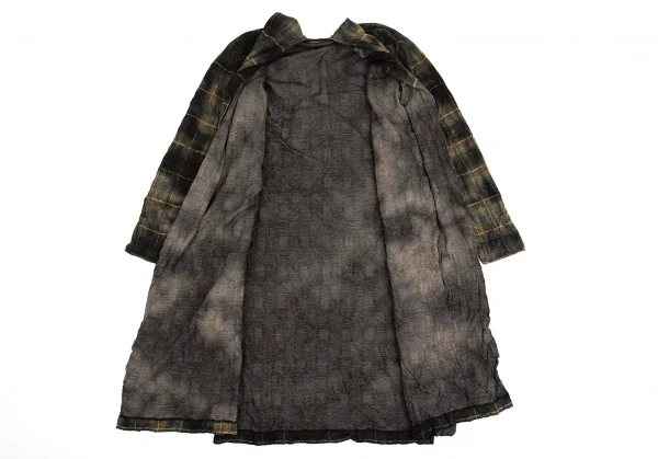 ヨウジヤマモト プールオムYohji Yamamoto POUR HOMME 製品むら染めボウタイチェックロングシャツ 緑3 K-104646_009