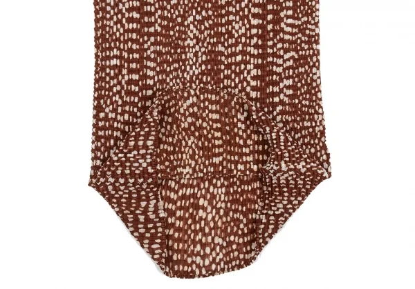 イッセイミヤケISSEY MIYAKE ストレッチプリーツドットハイネックノースリーブロングカットソー 赤茶オフL K-104674_010