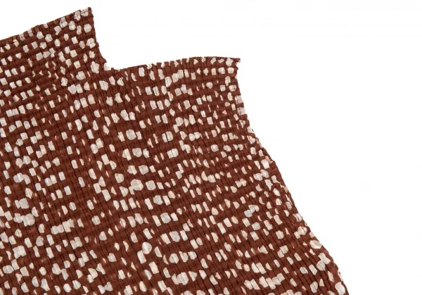 イッセイミヤケISSEY MIYAKE ストレッチプリーツドットハイネックノースリーブロングカットソー 赤茶オフL K-104674_005