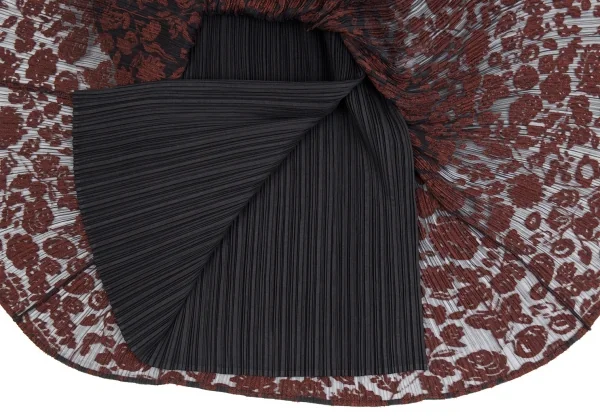 イッセイミヤケ ホワイトレーベルISSEY MIYAKE WHITELABEL プリーツ花柄ジャガードスカート 黒赤2 K-104679_007