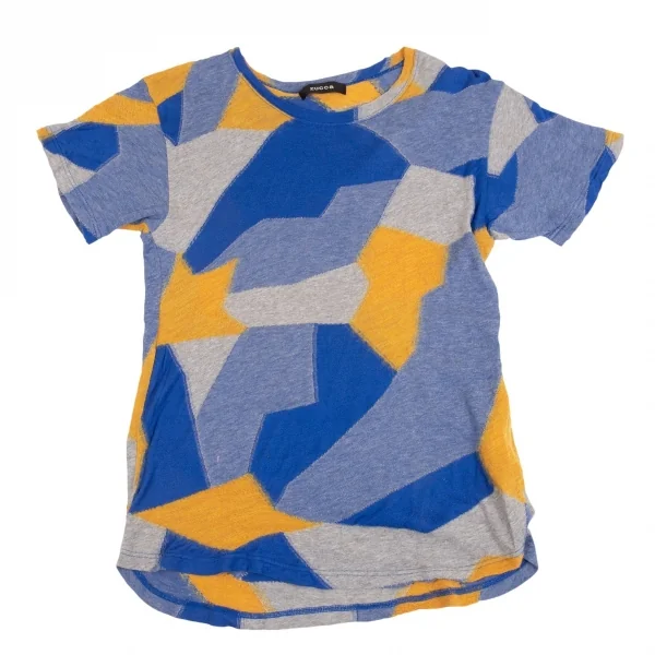 ズッカzucca パッチワークジャガードニットTシャツ 青オレンジM K-104682_001