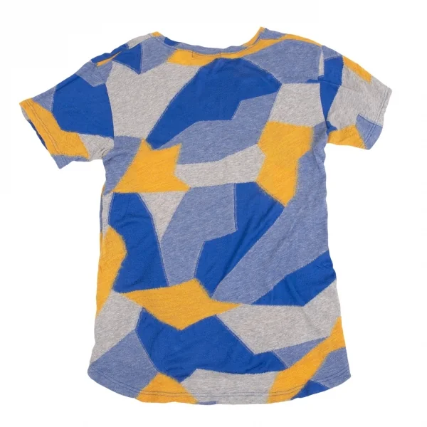ズッカzucca パッチワークジャガードニットTシャツ 青オレンジM K-104682_010