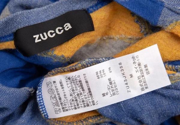ズッカzucca パッチワークジャガードニットTシャツ 青オレンジM K-104682_015