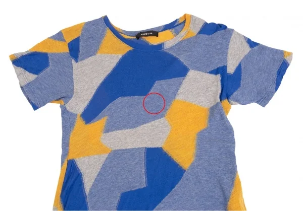 ズッカzucca パッチワークジャガードニットTシャツ 青オレンジM K-104682_002