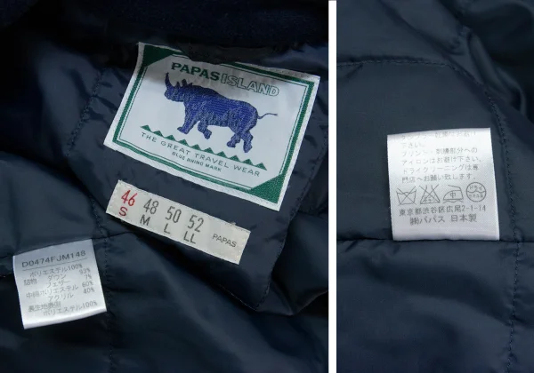 パパスPapas ポリクロスロゴプリントキルティングジップアップダウンジャケット 紺46S K-104694_020