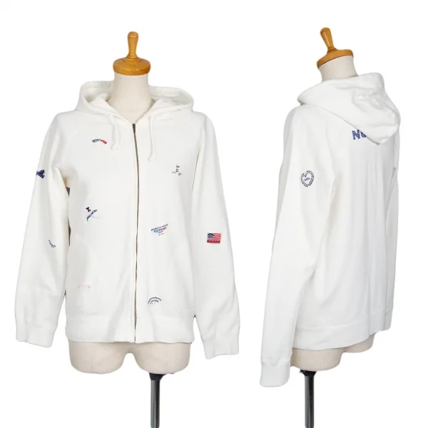 マドモアゼルノンノンMademoiselle NON NON コットンロゴワッペンジップアップパーカー 白38M K-104704_001