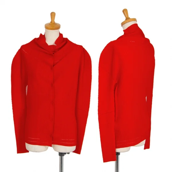 イッセイミヤケ ミーISSEY MIYAKE me ボックスプリーツハイネックカッティングシャツ 赤F K-104715_001