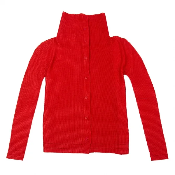 イッセイミヤケ ミーISSEY MIYAKE me ボックスプリーツハイネックカッティングシャツ 赤F K-104715_002