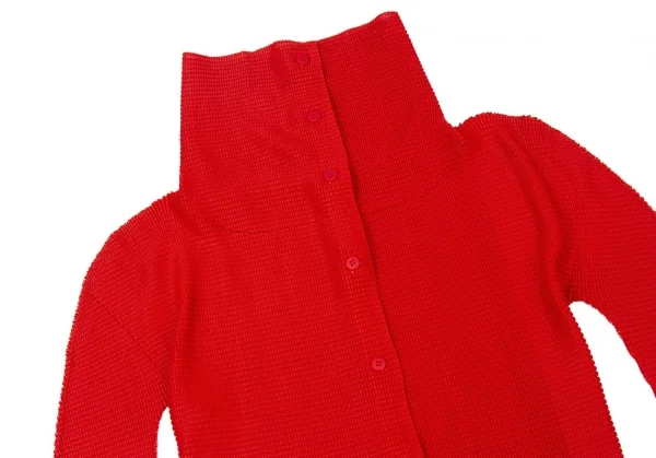 イッセイミヤケ ミーISSEY MIYAKE me ボックスプリーツハイネックカッティングシャツ 赤F K-104715_003