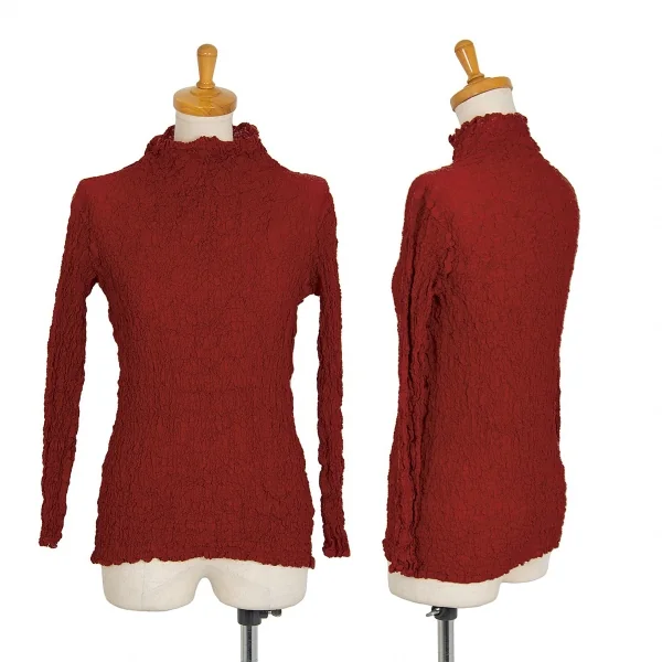 イッセイミヤケ ミーISSEY MIYAKE me カリフラワーハイネックカットソー 赤茶F K-104717_001