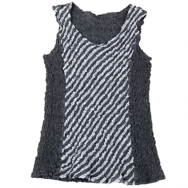 イッセイミヤケ ミーISSEY MIYAKE me 斜めストライプカリフラワータンクトップ グレーF K-104719_002