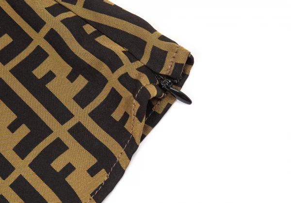 フェンディFENDI シルク混ズッカ柄サイドジップ半袖ブラウス ベージュ黒M位 K-104747_012