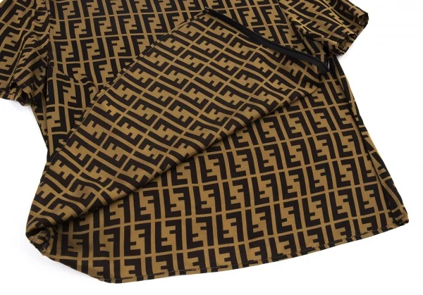 フェンディFENDI シルク混ズッカ柄サイドジップ半袖ブラウス ベージュ黒M位 K-104747_013