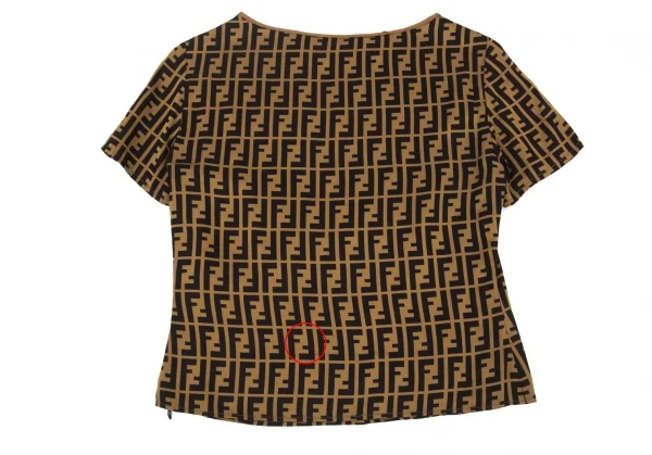 フェンディFENDI シルク混ズッカ柄サイドジップ半袖ブラウス ベージュ黒M位 K-104747_014