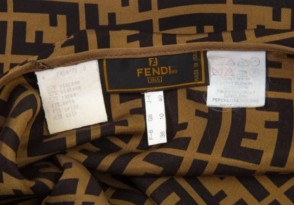 フェンディFENDI シルク混ズッカ柄サイドジップ半袖ブラウス ベージュ黒M位 K-104747_018