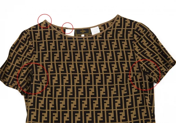 フェンディFENDI シルク混ズッカ柄サイドジップ半袖ブラウス ベージュ黒M位 K-104747_003