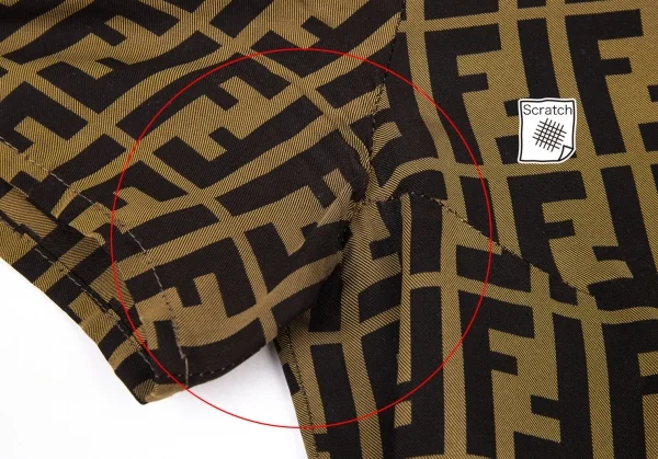 フェンディFENDI シルク混ズッカ柄サイドジップ半袖ブラウス ベージュ黒M位 K-104747_004