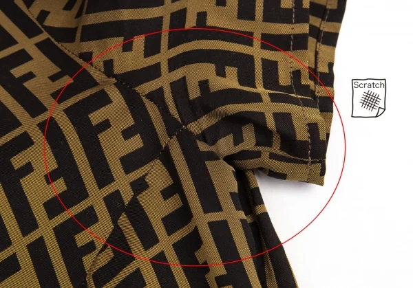 フェンディFENDI シルク混ズッカ柄サイドジップ半袖ブラウス ベージュ黒M位 K-104747_005