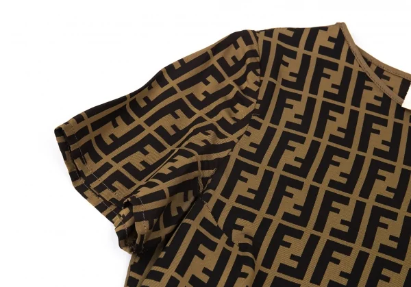 フェンディFENDI シルク混ズッカ柄サイドジップ半袖ブラウス ベージュ黒M位 K-104747_008