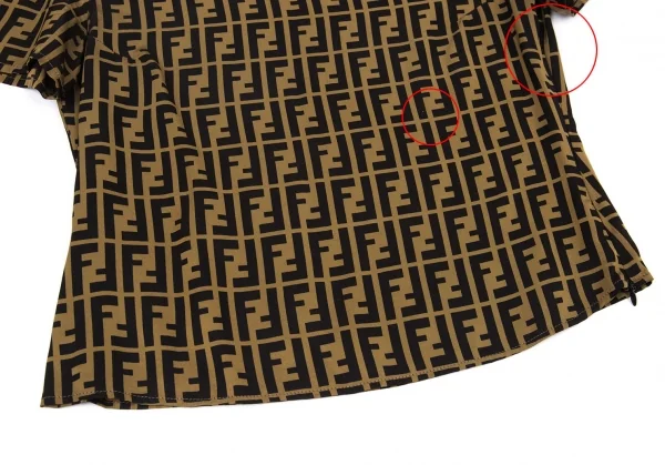 フェンディFENDI シルク混ズッカ柄サイドジップ半袖ブラウス ベージュ黒M位 K-104747_009