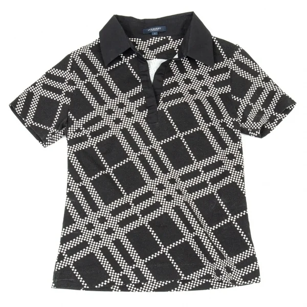 バーバリーロンドンBURBERRY LONDON プリントストレッチ半袖ポロシャツ 黒1 K-104756_001