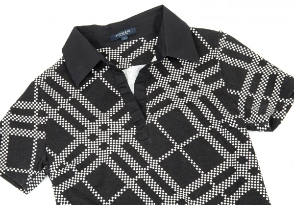 バーバリーロンドンBURBERRY LONDON プリントストレッチ半袖ポロシャツ 黒1 K-104756_002
