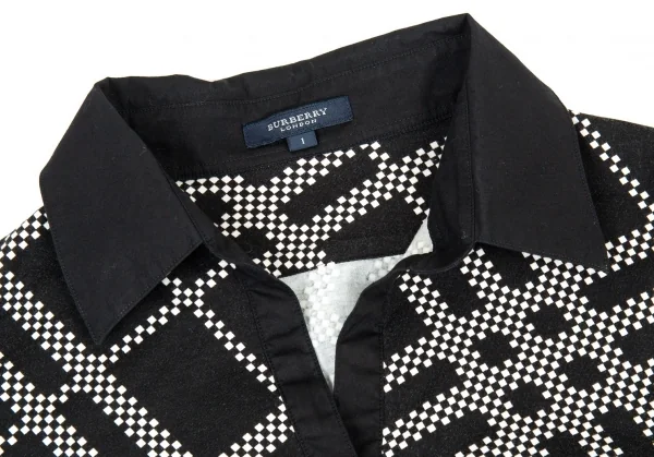 バーバリーロンドンBURBERRY LONDON プリントストレッチ半袖ポロシャツ 黒1 K-104756_003