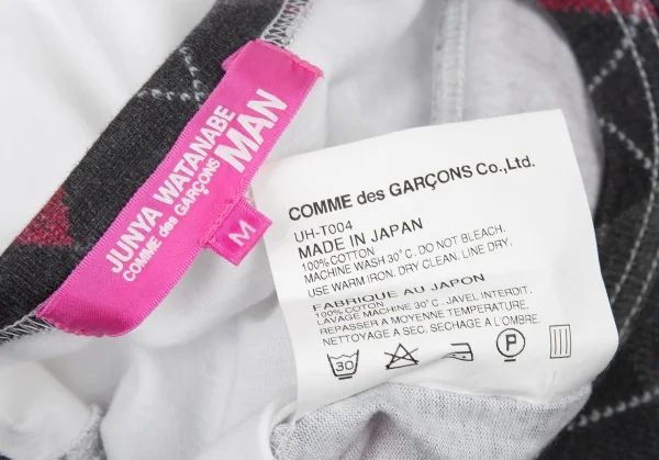 ジュンヤワタナベピンク コムデギャルソンJUNYA WATANABE PINK COMME des GARCONSコットンフロントアーガイルプリントTシャツ 白黒M K-104766_011