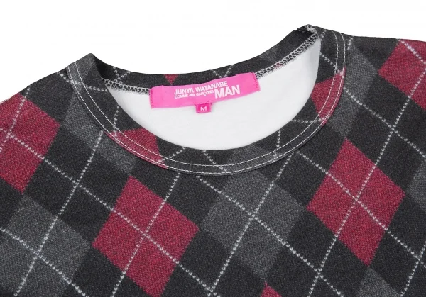 ジュンヤワタナベピンク コムデギャルソンJUNYA WATANABE PINK COMME des GARCONSコットンフロントアーガイルプリントTシャツ 白黒M K-104766_003
