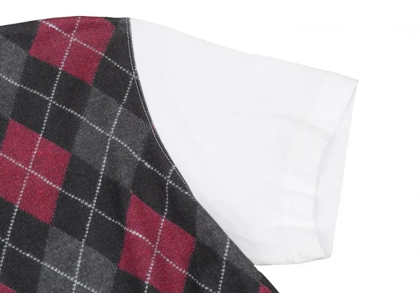 ジュンヤワタナベピンク コムデギャルソンJUNYA WATANABE PINK COMME des GARCONSコットンフロントアーガイルプリントTシャツ 白黒M K-104766_004