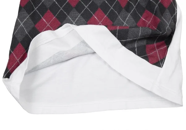 ジュンヤワタナベピンク コムデギャルソンJUNYA WATANABE PINK COMME des GARCONSコットンフロントアーガイルプリントTシャツ 白黒M K-104766_006