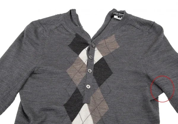 ジュンヤワタナベコムデギャルソンJUNYA WATANABE COMME des GARCONS ウールアーガイルヘンリーネック変形ニット グレーマルチS K-104767_003
