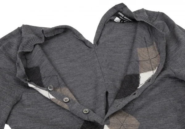 ジュンヤワタナベコムデギャルソンJUNYA WATANABE COMME des GARCONS ウールアーガイルヘンリーネック変形ニット グレーマルチS K-104767_007