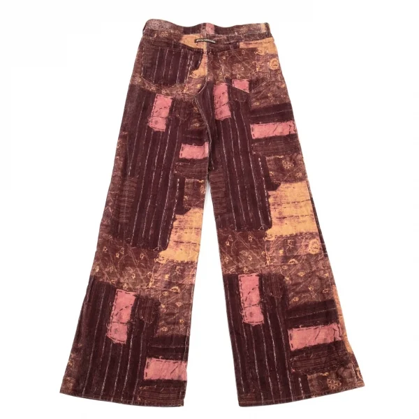 ジャンポールゴルチエJean Paul GAULTIER PARIS コットンポリコーデュロイパッチワーク転写プリントフレアパンツ ワイン48 K-104785_012