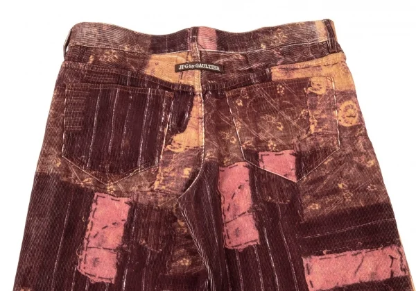 ジャンポールゴルチエJean Paul GAULTIER PARIS コットンポリコーデュロイパッチワーク転写プリントフレアパンツ ワイン48 K-104785_013