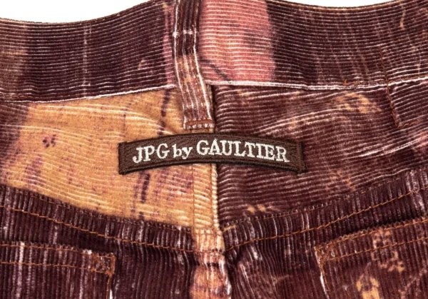 ジャンポールゴルチエJean Paul GAULTIER PARIS コットンポリコーデュロイパッチワーク転写プリントフレアパンツ ワイン48 K-104785_014