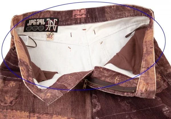 ジャンポールゴルチエJean Paul GAULTIER PARIS コットンポリコーデュロイパッチワーク転写プリントフレアパンツ ワイン48 K-104785_005