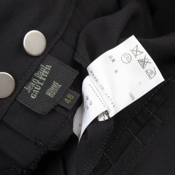 ジャンポールゴルチエ オムJean Paul GAULTIER HOMME ウールギャバキーリング装飾バックプリーツハーフラップスカート 黒48 K-104789_015