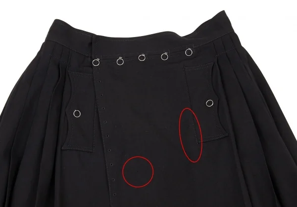 ジャンポールゴルチエ オムJean Paul GAULTIER HOMME ウールギャバキーリング装飾バックプリーツハーフラップスカート 黒48 K-104789_002
