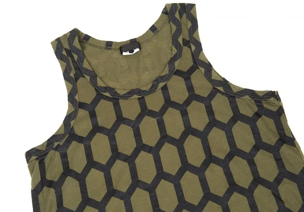 新品!コムデギャルソン オムプリュスCOMME des GARCONS HOMME PLUS 染めハニカム柄プリントタンクトップ カーキ黒L K-104799_002