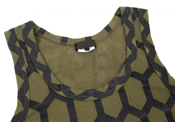 新品!コムデギャルソン オムプリュスCOMME des GARCONS HOMME PLUS 染めハニカム柄プリントタンクトップ カーキ黒L K-104799_003