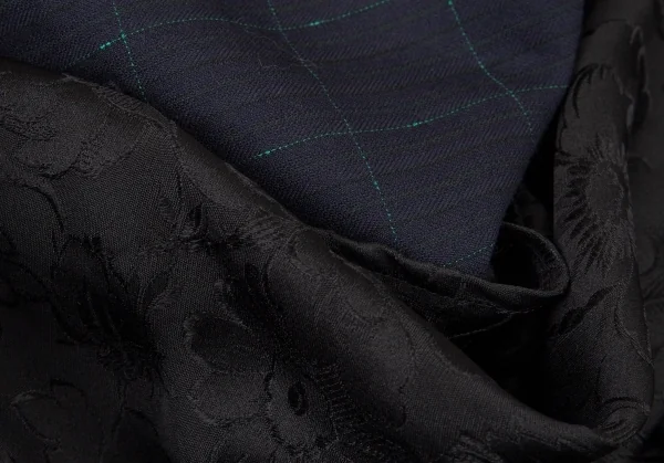 コムデギャルソンCOMME des GARCONS ジャケットドッキングシルクフラワージャガードワンピース 黒紺S K-104803_018