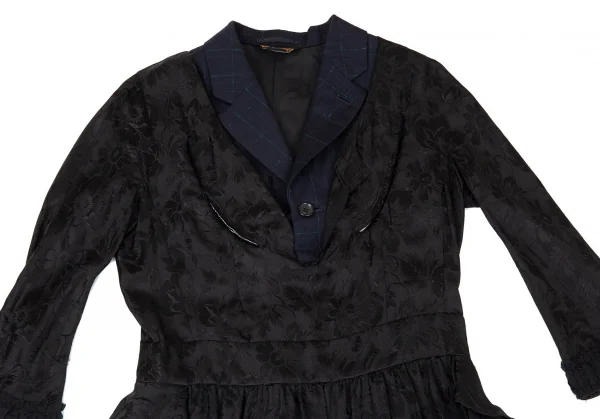コムデギャルソンCOMME des GARCONS ジャケットドッキングシルクフラワージャガードワンピース 黒紺S K-104803_003
