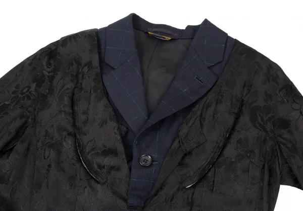 コムデギャルソンCOMME des GARCONS ジャケットドッキングシルクフラワージャガードワンピース 黒紺S K-104803_004