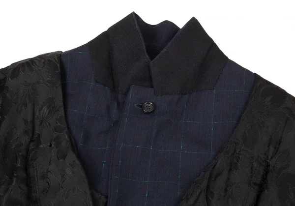 コムデギャルソンCOMME des GARCONS ジャケットドッキングシルクフラワージャガードワンピース 黒紺S K-104803_005