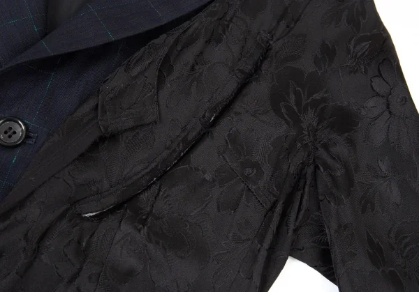 コムデギャルソンCOMME des GARCONS ジャケットドッキングシルクフラワージャガードワンピース 黒紺S K-104803_006