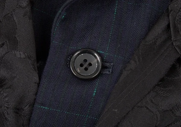 コムデギャルソンCOMME des GARCONS ジャケットドッキングシルクフラワージャガードワンピース 黒紺S K-104803_007